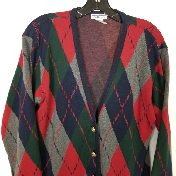 VTG Talbots Women Diamond Button Up Cardigan Sweater Sz M Gold Buttons Classy - Picture 2 of 8